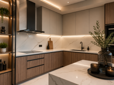 Modern minimalist mutfak iç mekanı