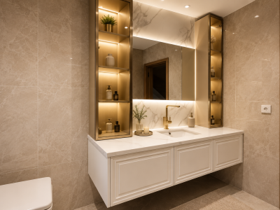 Sıcak Tonlarda Lüks Banyo Vanity’si